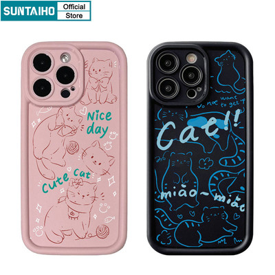Suntaiho Ngộ nghĩnh Dễ Thương Vỏ Điện Thoại Họa Tiết Mèo Hoạt Hình Cho Iphone 11 12 13 14 15 16 Pro Max IP 7 8 Plus Iphon X Xs XR Xs Max Silicon Mềm Cao Cấp Chống Sốc Ốp Lưng