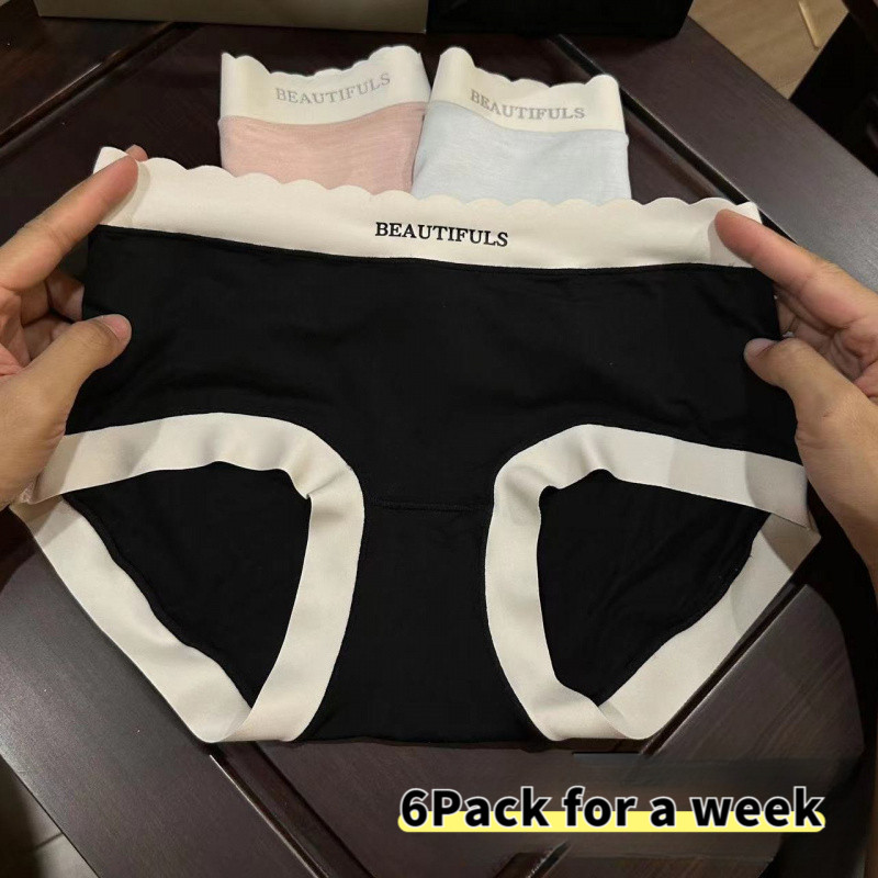 6PCS 40-100KG Seamless Panties Underwear Briefs for Women Antibacterial Crotch Mid-Waist Large Size 