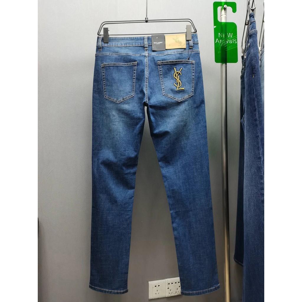 Mùa Xuân 2024 Mùa Hè Sản Phẩm Mới Nam Ban Đầu Nhãn Da Thương Hiệu Slim-fit Thẳng ysl Jeans Quần Thường Ngày Giặt Vải Denim Co Giãn