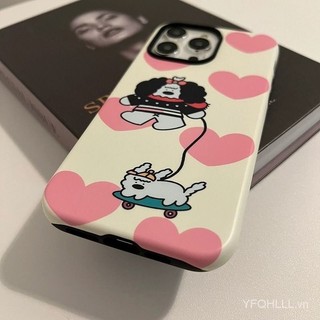 Ốp điện thoại hình chú chó đi bộ tình yêu 2 lớp tương thích iPhone11 12 13 14 15 12Promax 13Promax 14Pro 14Promax X XS XR DCVVVVVV