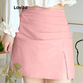 Chân váy Lovito màu trơn xếp ly xẻ tà phong cách thanh lịch cho nữ L80ED301
