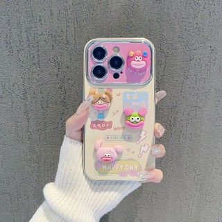 Mạ điện Cửa Sổ Lớn Ba Chiều Hoạt Hình Bện Cô Gái Thích Hợp Cho iphone 15promax Vỏ Điện Thoại Apple 14 13 12 11 XSMAX XR 8plus 7 Vỏ Bảo Vệ Chống Sốc Silicon