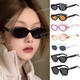 Kính Mát Mắt Mèo Thời Trang Hàn Quốc Thích Hợp Cho Nam Và Nữ Retro Hình Bầu Dục Màu Hồng Cho Nữ Khung Nhỏ Ngôi Sao Trang Trí Kính Chống Nắng