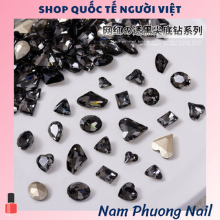 Set 10 viên đá pha lê K9 màu đen, đá khối pha lê chân nhọn trang trí móng tay nghệ thuật