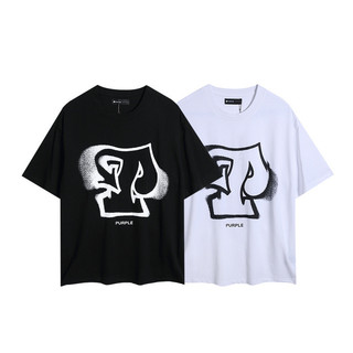 Xu Hướng Cổ Điển TÍM Cặp Đôi Áo Thun Cotton Thời Trang Rỗng Chữ Cái Thể Thao Ngắn Tay Áo Plus Kích Thước Unisex