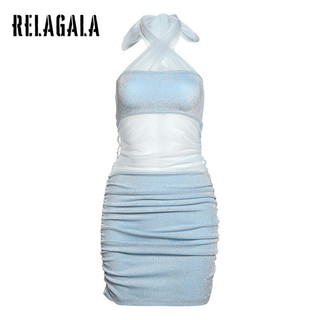 RelaGala Nữ Mới Màu Trơn Slim Fit Cao Cấp Thời Trang Cổ Xếp Ly Lưới Đầm