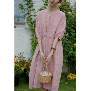 Xj Tik Tok Bán Phong Cách Giặt Vải Lanh Cotton Mờ Hồng Pháp Đầm Nữ Xuân Hè 2022 Phong Cách Mới Giữa Chiều Dài Váy Thời Trang Ngày Lễ Sản Phẩm Mới Tóc Thẳng