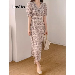 Đầm Lovito họa tiết hoa nhí buộc dây phía sau phong cách thường ngày cho nữ LNE58061