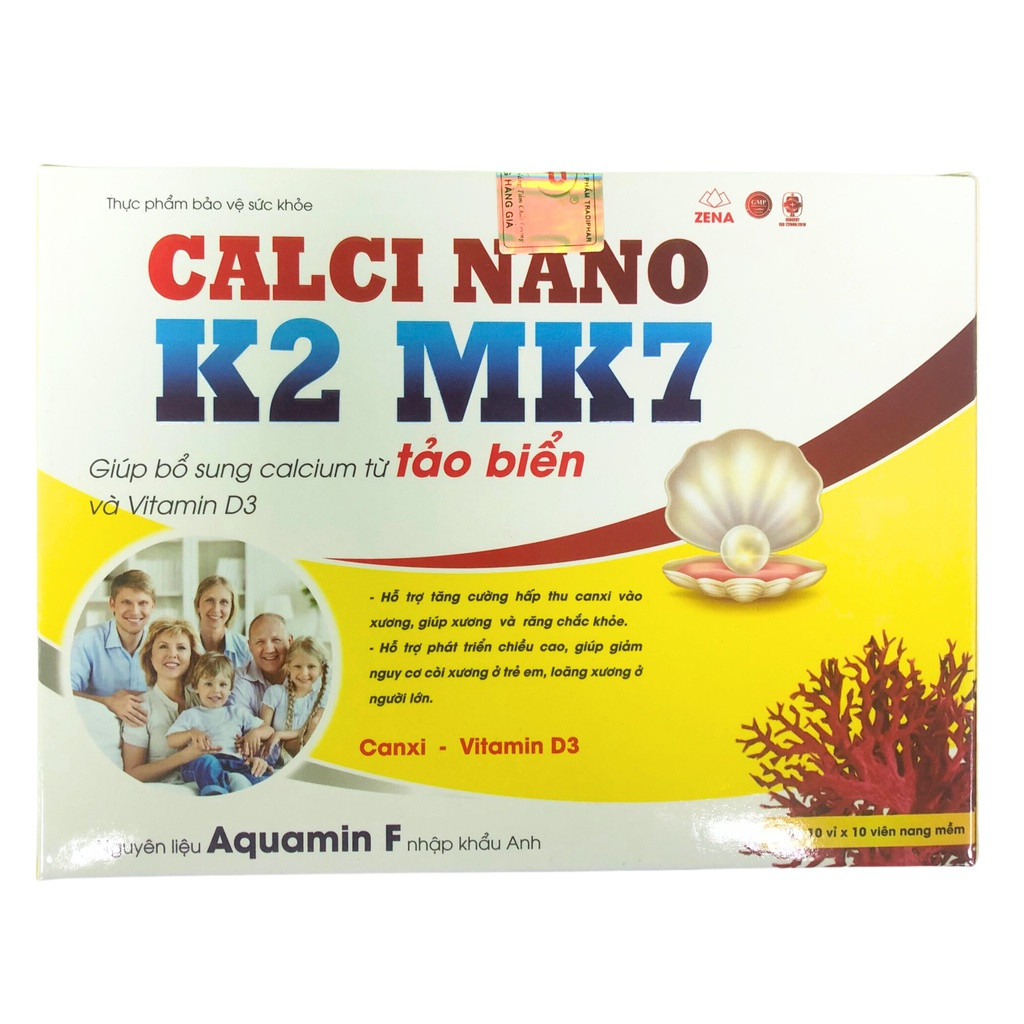 Calci Nano K2 MK7 Tảo biển Aquamin F hộp 100 viên uống giúp phát triển chiều cao, tăng cường hấp thụ canxi