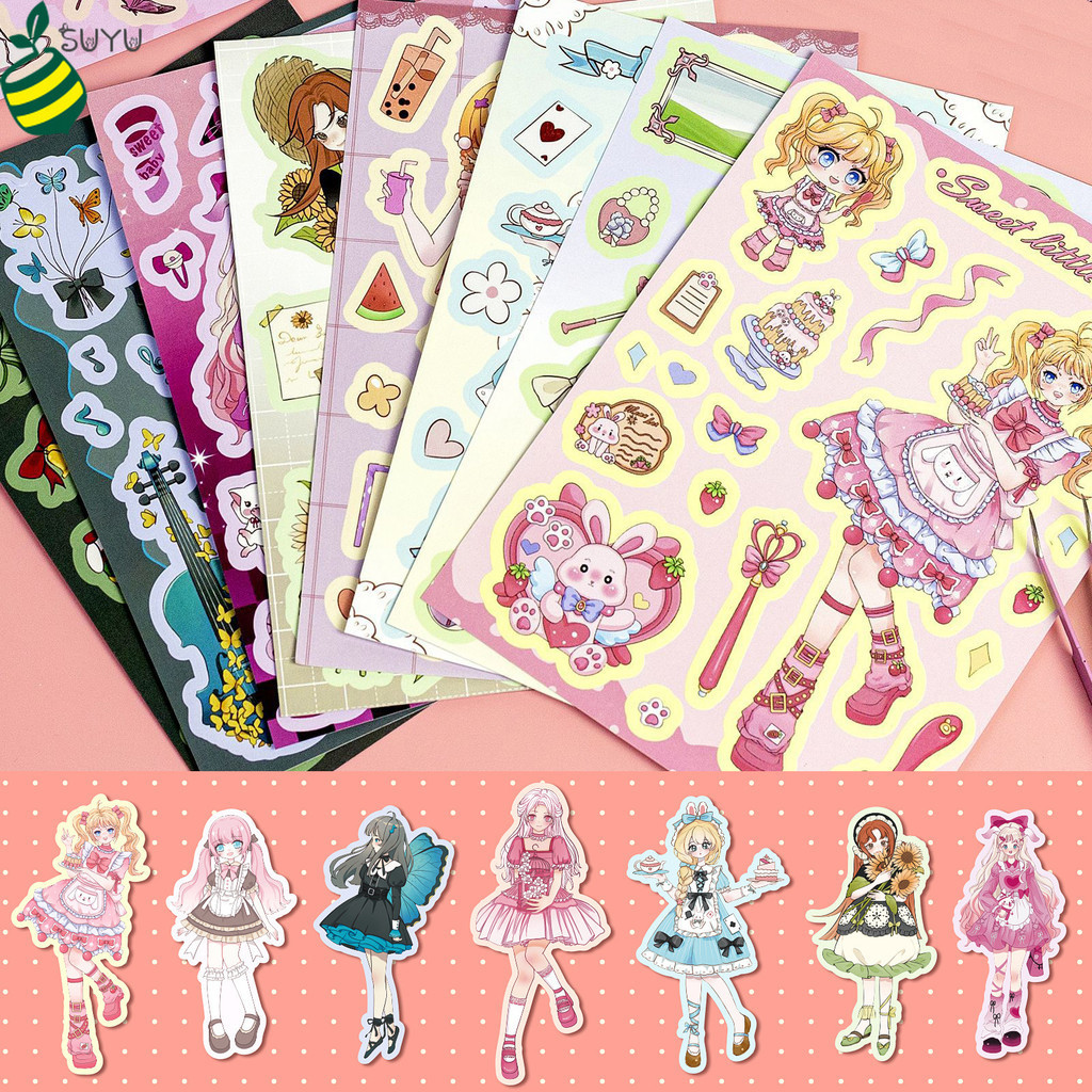 [Còn hàng / COD] 10 tờ Phim hoạt hình Kawaii Anime Girl Sticker Loli Câu đố màu hồng dễ thương cho N