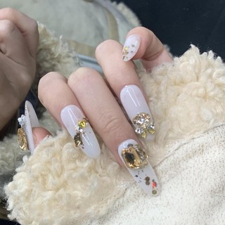 Handmade Mặc Móng Tay Đầu Móng Tay Đầu Móng Tay Móng Tay Miếng Dán Móng Tay Hoa Champagne Kim Cương Nơ Công Nghiệp Nặng Vừa Hình Bầu Dục