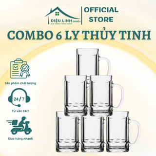  Ly thủy tinh có quai cầm combo 6 ly thủy tinh Deli 335ml chuyên làm ly uống bia dieulinhshop 