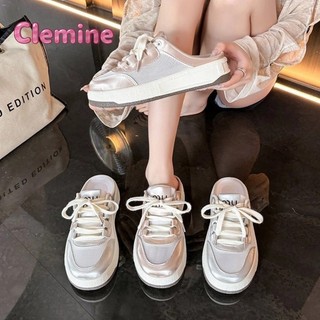 Giày lưới thông thường Hàn Quốc mới satin phù hợp với phong cách retro baotou dép đế bệt