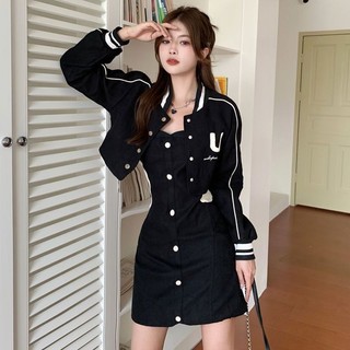 Set váy nữ Mùa Thu Màu Đen Thời Trang Babes phong cách Bóng Chày ,váy nữ năng động thể thao