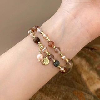 2024 Hai Lớp Pha Lê Ngọc Trai Đính Hạt Vòng Tay Nữ Ánh Sáng Sang Trọng Retro Xếp Chồng Vòng Tay Niche Thiết Kế Cao Cấp Vòng Tay 20002