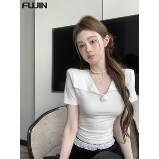 FUJIN áo phông áo thun nữ croptop baby tee Hàn Phong Trendy Fashion Vintage WTX24607T5 23Z240608
