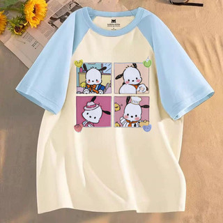 [Polyester] Áo thun ngắn tay ngắn tay hoạt hình dễ thương Pochacco thời trang mùa hè dáng rộng cổ tròn hàng đầu dành cho nữ