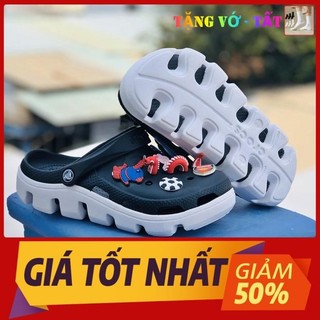 Dép cross Cá Sấu Duet Đen Đế trắng [Freeship +10 jitbitz]