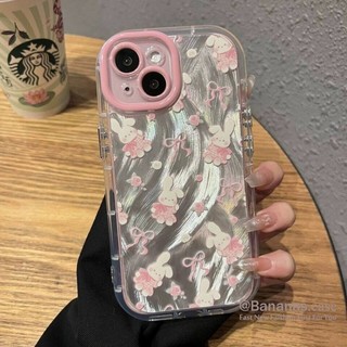Ốp điện thoại iPhone 16 15 14 13 12 11 Pro Max X Xr Xs Max 7 8 Plus SE2020 Hoạt Hình Thỏ Nơ Màu Hồng Bling Vỏ Điện Thoại Mềm
