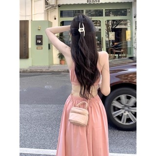 Váy Liền Hai Dây Màu Hồng Váy Dài Hở Eo Phong Cách Nghỉ Dưỡng Lạnh Lùng Cho Các Hot Girl Thích Hợp Thiết Kế Mùa Hè Cho T