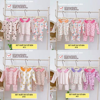 Set 3 bộ dài tay xuất dư cổ sen bèo cho bé