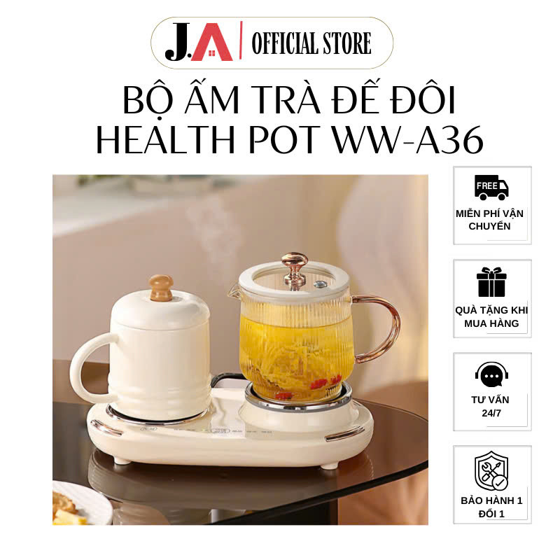 Bộ ấm trà đế đôi Health Pot WW-A36 360w tích hợp với nhiệt độ có thể điều chỉnh cho gia đình và văn 
