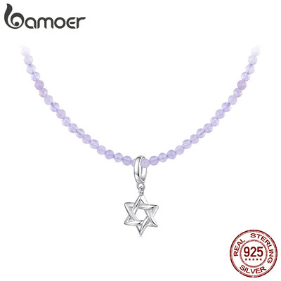 Vòng cổ bạc Bamoer 925 Ngôi sao sáu cánh Trang sức thạch anh tím Món quà nữ