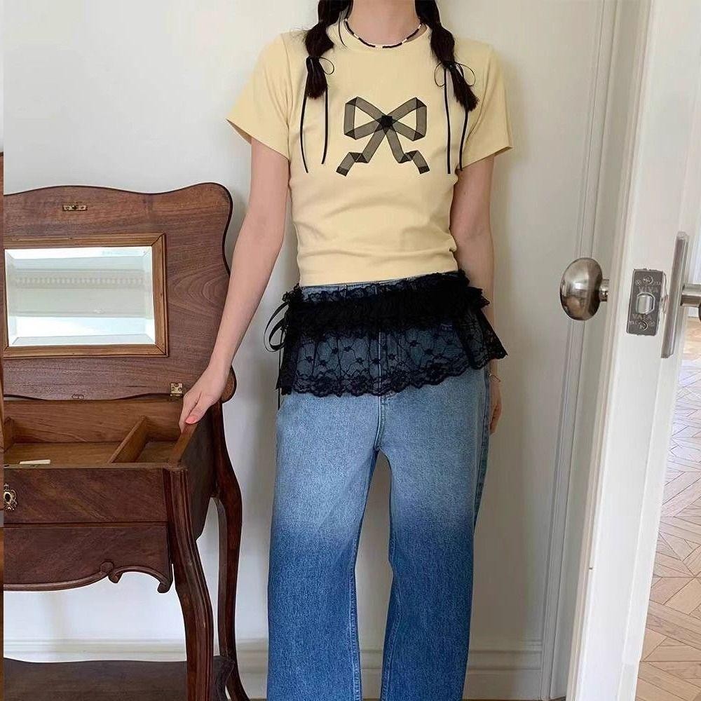 Emote Ren Mini Váy, Bông Tai Kẹp Hoa Ren Xù Váy, Y2K Dạo Phố Nhìn Xuyên Qua Váy Xếp Ly Trang Trí Quần Jean | BigBuy360 - bigbuy360.vn