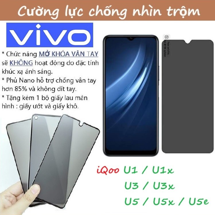 Cường lực chống nhìn trộm Vivo iQoo iQoo U1 / U3 / U5 / U1x / U3x / U5x / U5e / 4G / 5G (Full màn Fu