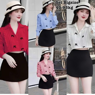 Áo Sơ Mi Nữ Tay Dài Croptop Bigsize  Thiết Kế Phối Nơ Xin Xắn Dự Tiệc Nữ Cao Cấp Xinh Đẹp Sang Trọng  50-95kg