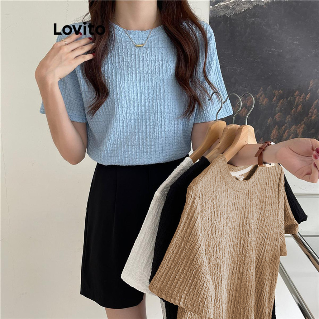 Lovito Áo thun thông thường Áo thun cơ bản trơn dành cho nữ LNE45203