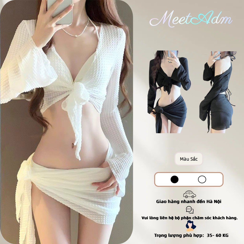 Meet-Adm Đồ Bơi Bikini Đi Biển Bốn Món Xốp Tay Dài + Áo Bra Sang Chảnh Thời Trang Mới Gợi Cảm