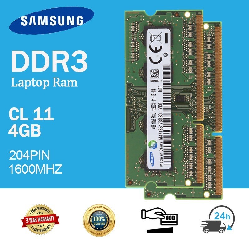 Samsung 4GB DDR3 1600 MHz RAM 1RX8 PC3-12800S 204PIN SO-DIMM Bộ nhớ máy tính xách tay RAM Không bộ đ