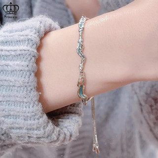 Vòng tay gợn sóng màu xanh pha lê dành cho nữ Vòng tay bạc Hàn Quốc có thể điều chỉnh Phụ kiện thời trang Quà tặng trang sức