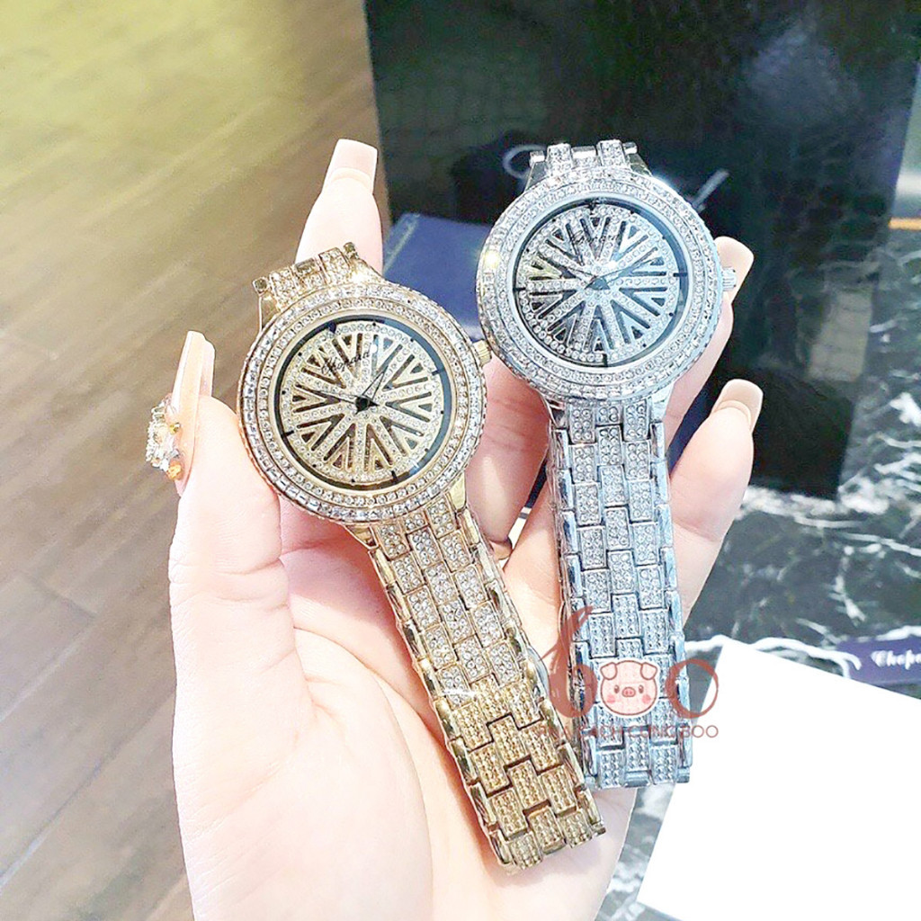Đồng hồ nữ Chopard Mặt Xoay đính đá sang trọng đeo cực sáng tay nổi bật, chống nước, BH24 Tháng