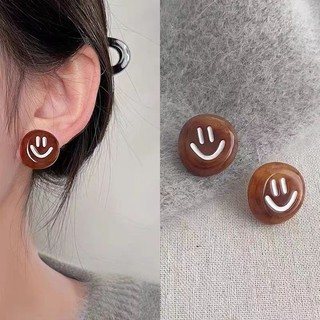 Bông tai mặt cười màu nâu Retro Bông tai đa năng đơn giản Phụ kiện thời trang dành cho nữ