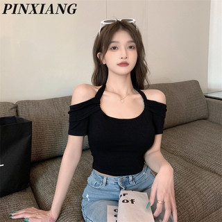 Pinxiang Áo thun nữ mới phong cách Hàn Quốc Dây ngắn tay đơn giản Hot Girl