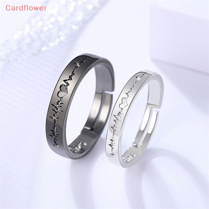 &lt; Cardflower &gt; Nhẫn cặp đôi điện tâm đồ màu đen trắng Nhẫn cặp đôi Nhẫn cặp đôi sinh viên Nhẫn trang sức Quà tặng mới