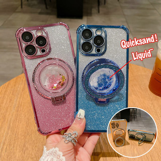 Ốp lưng cát lún chuyển màu lấp lánh cho iPhone 15 14 13 12 11 Pro Max Giá đỡ vòng Giá đỡ mạ Vỏ mềm chống sốc
