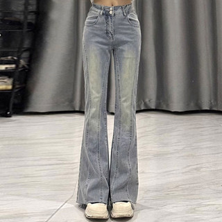 Thiết Kế Khâu Cảm Thấy Nút Đôi Cao Cấp Hơi loe Quần Jean Nữ Slim fit Thẳng Hoài Cổ Móng Ngựa loe Sàn Quần Dài