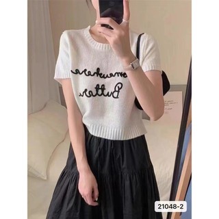 Mùa hè Phong Cách Mới Thời Trang Cổ Tròn Nữ Thêu Chữ Ba Chiều Tất Cả @