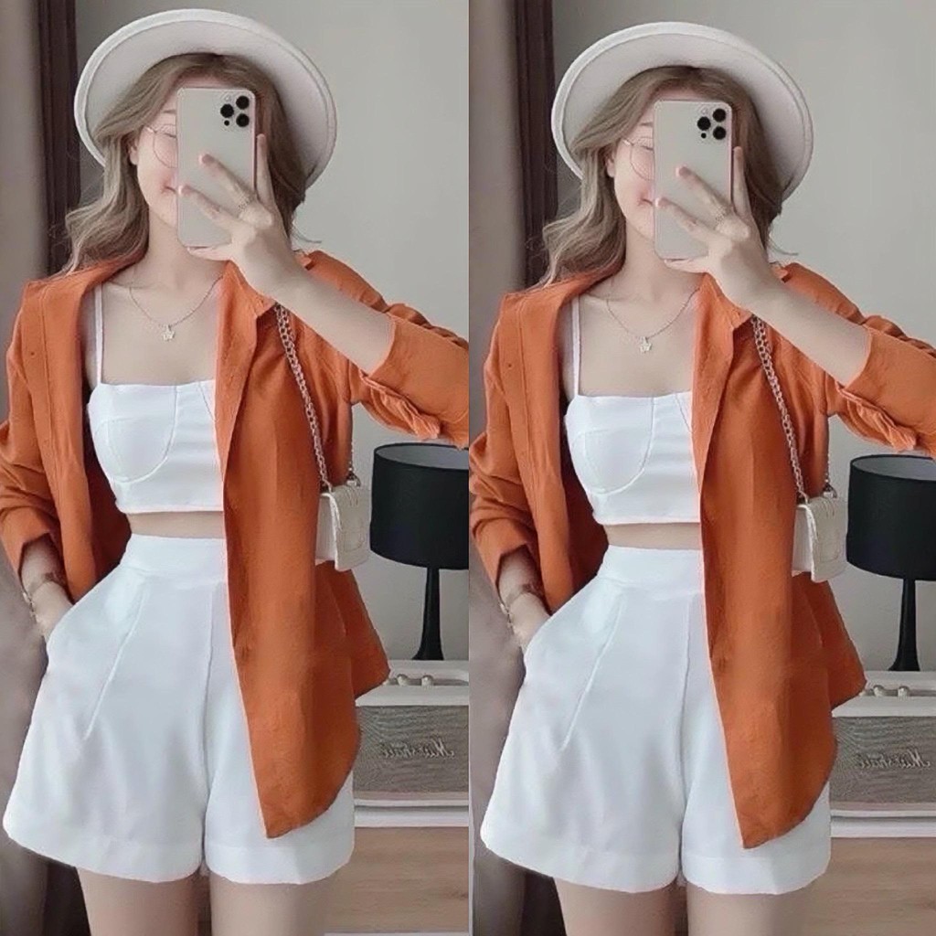 Set Bộ 3 Món (Lụa Chéo Thái + Lụa Mềm Áo Sơ Mi Cao Cấp) Đi Biển Hot Hit Diện Hè Có Bigsize Xinh Xắn Giá Rẻ 40-95kg 2219 | BigBuy360 - bigbuy360.vn