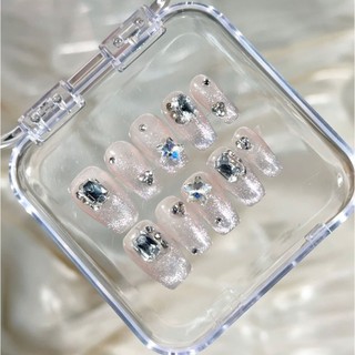 Handmade Mặc Móng Tay Ngắn Ethereal Gương Mắt Mèo Flash XINGX Cọc Kim Cương Giả Cao Cấp Ánh Sáng Sang Trọng Giả Miếng Dán Móng Tay