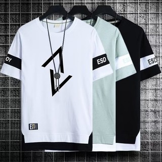 M - Áo thun nam 3XL, tay ngắn, một kích thước vừa vặn với tất cả, Cổ tròn, Trắng, Thời trang mùa hè Màu đen Thương hiệu hợp thời trang