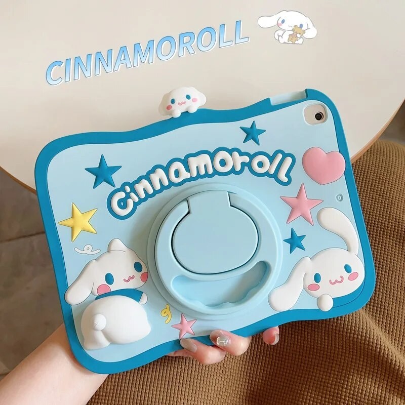 Ốp Silicon Sanrio Cinnamoroll Cho iPad 7 / 8 / 9 / 10th Gen Cover iPad Mini 2 3 4 5 Air 4 5 Vỏ Bảo Vệ 360 Xoay Giá Đỡ