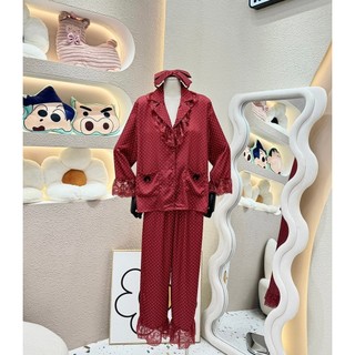 PIJAMA CHẤM BI PHỐI REN- KÈM NƠ