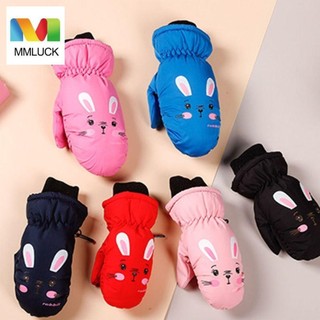 Găng tay trượt tuyết mùa đông MMLUCK Trẻ em, Găng tay thỏ hoạt hình chống gió từ 0 đến 5 tuổi, Găng tay thể thao thỏ hoạt hình chống nước dễ thương dành cho bé gái
