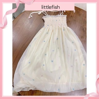 [Littlefish] Bộ đồ hai mảnh Sweet Dopamine Seaside Holiday Sling Flower Bud Váy + Kem chống nắng Áo khoác ngoài cho bé gái Sinh viên Mùa hè Bộ đồ đeo chéo phong cách mới có sẵn với kích thước lớn
