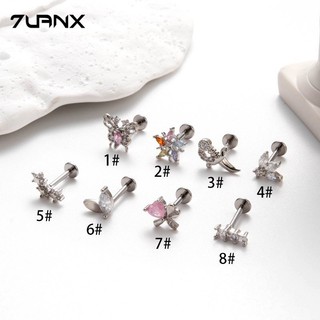 1 Cái G23 / F136 Titan Đẩy Pin Bướm Màu Hoa Zircon Môi Labrest Stud Sụn Bông Tai Xoắn Xuyên