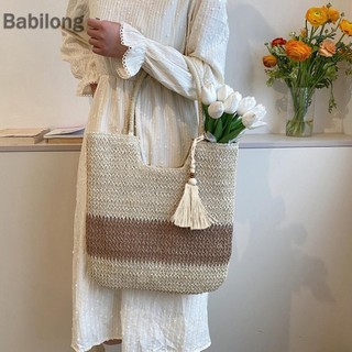  Túi đeo vai mùa hè có tua rua màu tương phản Túi dệt rơm nữ cho ngày lễ